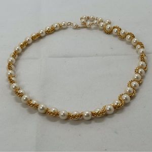 Vintage Caged Pearl Necklace, Choker, Unmarked, Nice Quality